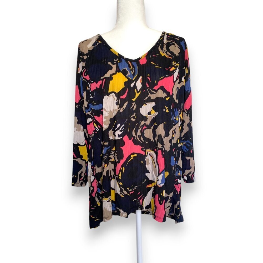 Dana Buchman Colorful Blouse Keyhole Back Pleated XXL